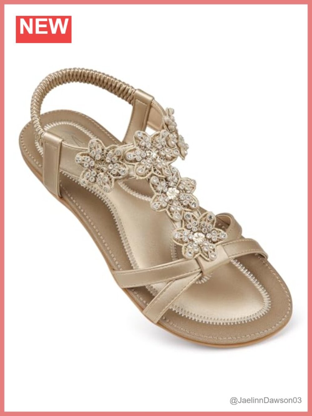 Women's Flat Sandals with Arch Support, Rhinestone Flower, Ankle Strap